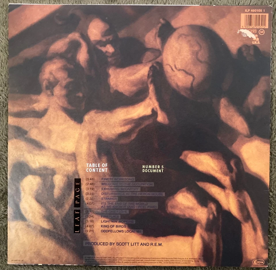 R.E.M. – Document - I.R.S. Records – ILP 460105 1 Vinyle, LP, 1987 - VG+/VG+ - Photo 2/4