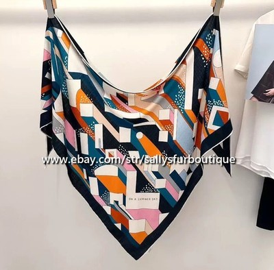 Sallys 70% Cashmere 30% Silk Scarf Patchwork Print Double Face Triangle Shawl