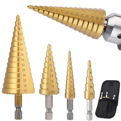 #ad 3pcs Set Titanium Step Cone Drill Hole Cutter Bit HSS Large Set Tool With Pouch $4.99