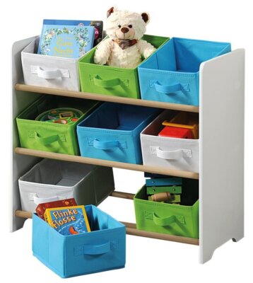 Spielzeug-Organizer mit Textilschubladen, Kinderzimmer Bücherregal in attraktive