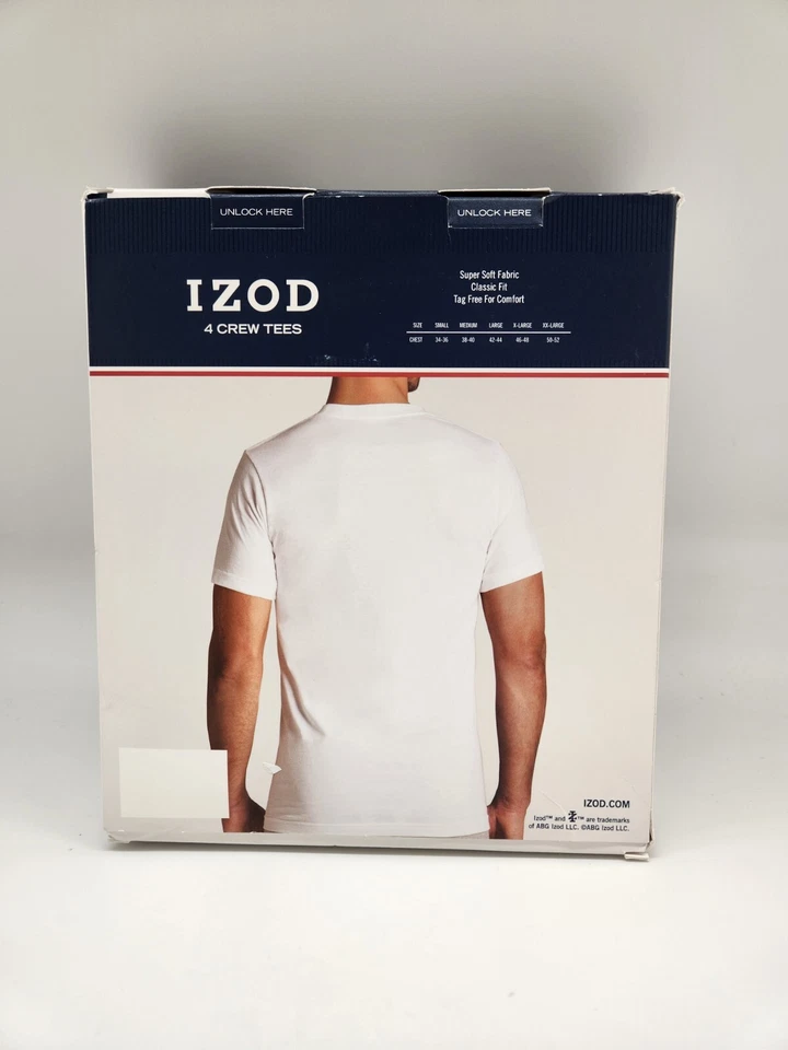 IZOD Men's S M L XL 4Pack White Crew Neck Soft Cotton Classic T Shirt Tag Free - Imagem 2 de 2