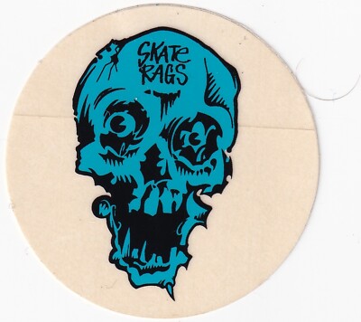 Vintage 1980's Skate Rags Skateboarding Sticker Blue Skull | eBay