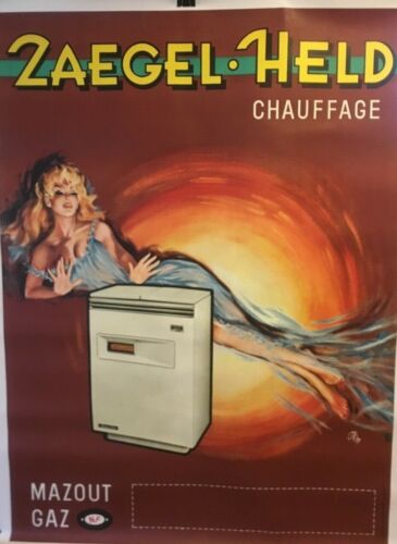 Original Vintage Zaegel Held Heater Poster Linen Backed - Zdjęcie 1 z 5