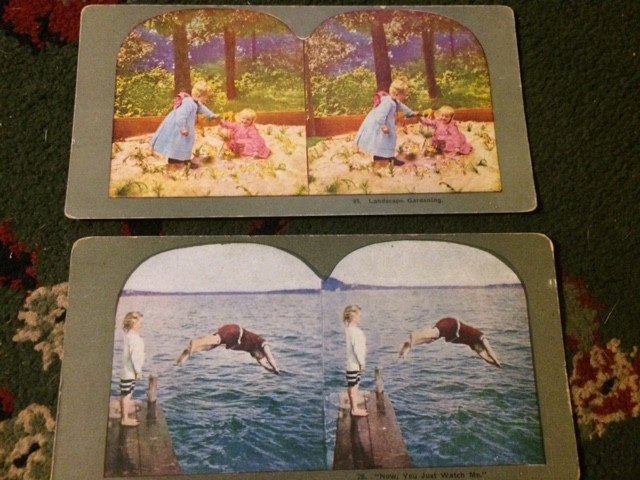 Stereopticon Cards Just Watch Me Children Gardening Vintage