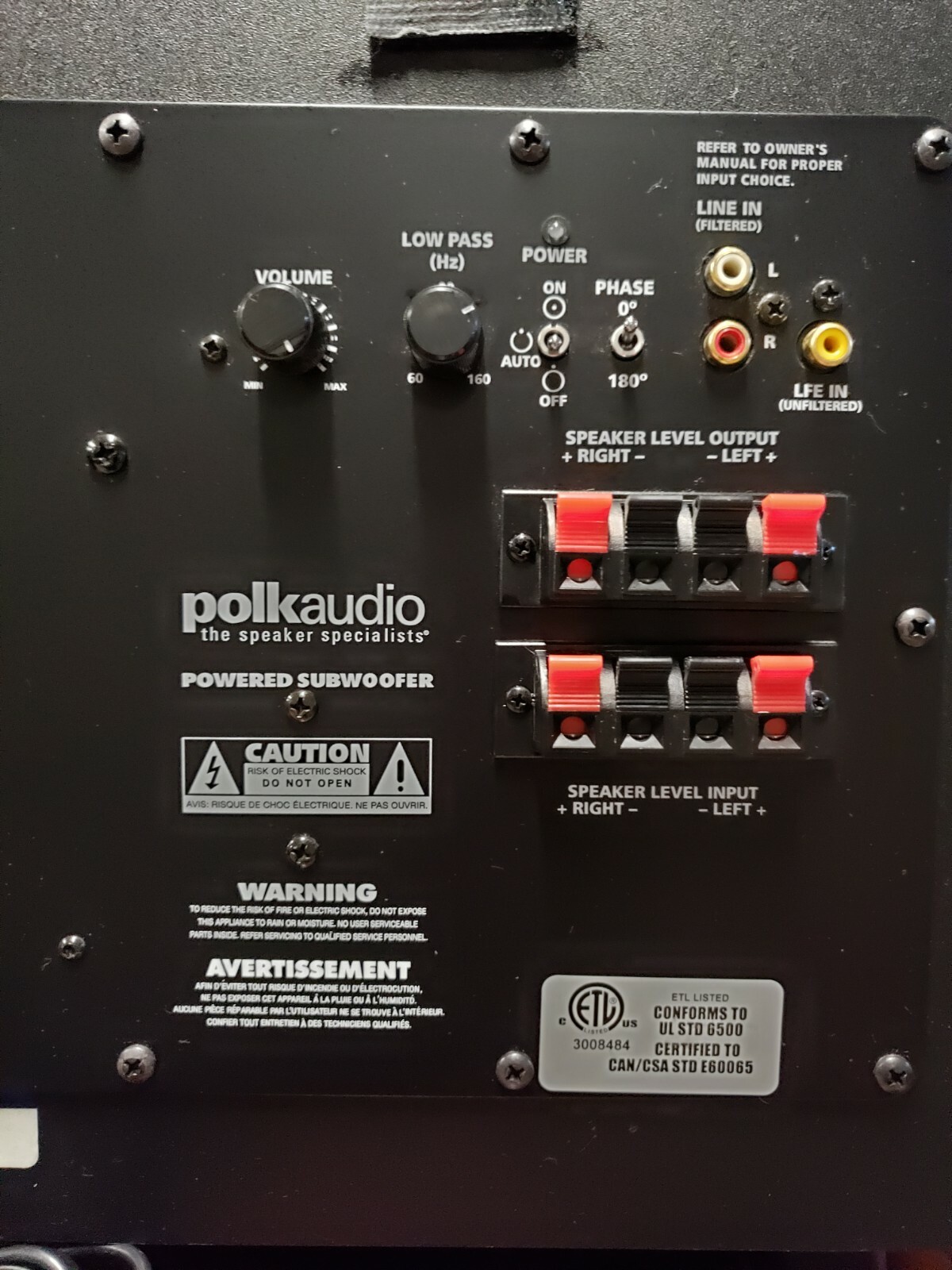 polk audio psw 550 subwoofer