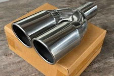 Polished Stainless Steel Dual Exhaust Tip - 2.25" In - Dual 3.5" Out - 12" Long