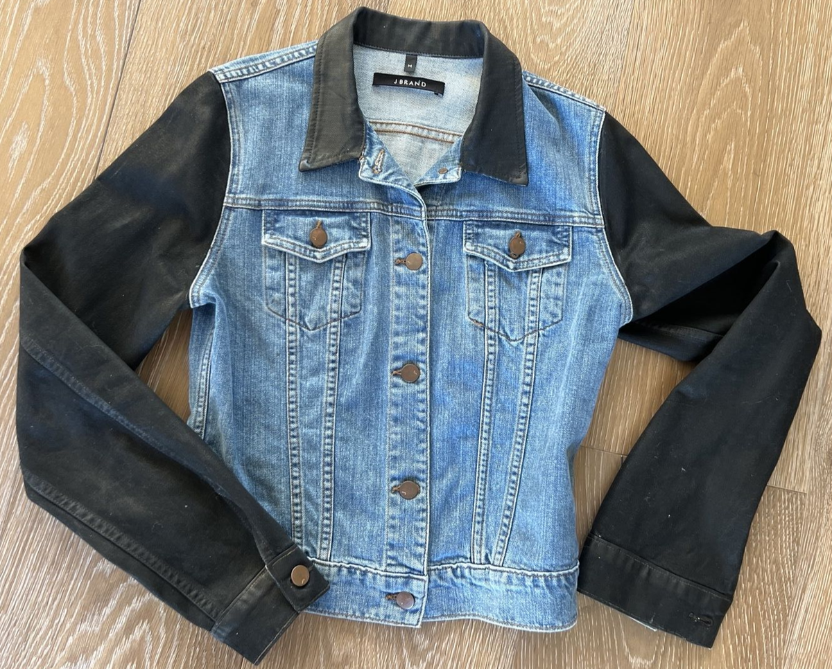 J Brand BOWIE Color Block Denim Button Up Jean Jacket Black Blue