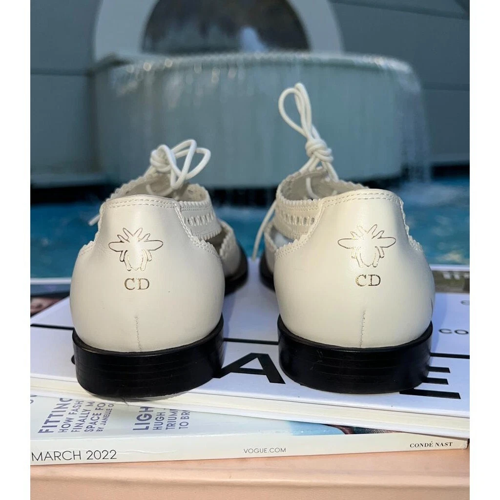 DIOR Teddy D Derby blanc découpé accent peau de veau Oxfords taille EU37 D