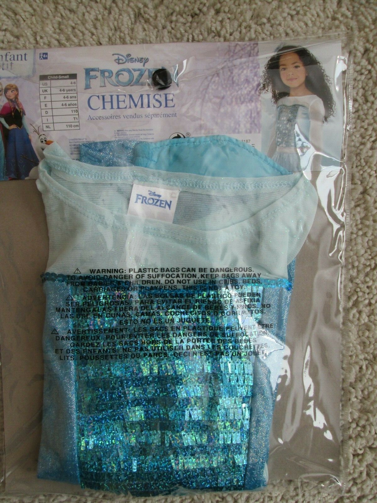 GIRLS DISNEY FROZEN ELSA TOP SHIRT SEQUIN AQUA BLUE COSTUME ACCESSORY