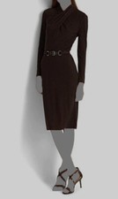 Lauren Ralph Lauren Women's Brown Belted Mockneck Jersey Dress Size 2