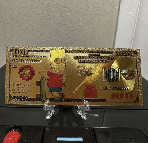 24k Gold Foil Plated Bart Simpson The Simpsons Banknote Cartoon Collectible - Bild 1 von 3