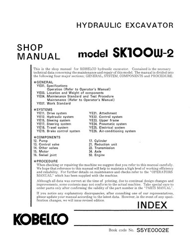 Manual de servicio de excavadora Kobelco SK100-W para taller de reparación - Imagen 3 de 3