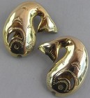 Vintage Signed Trifari TM 1980's Whale Fish Clip On Earrings — photo 2