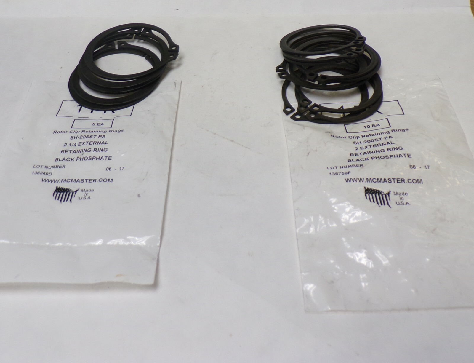 MCMASTER, RETAINING RINGS, SH200ST PA, SH225ST PA, EXTERNAL, LOT OF