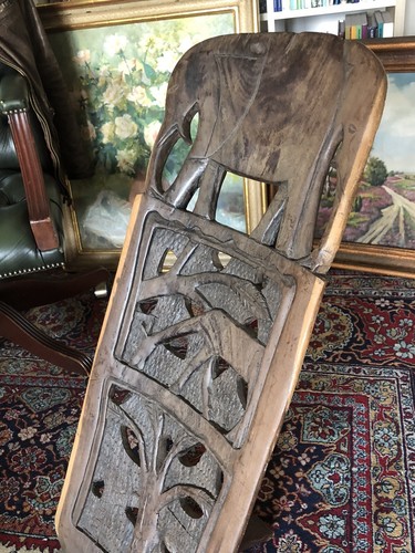 Antique Hand Crafted Engraved Wooden Africa Birthing Chair Tribal Art Senufo - Foto 4 di 24