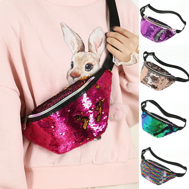 Sequin Waist Belt Bag Double Colour Pouch Mermaid Festival Fanny Pack Bum  Bag