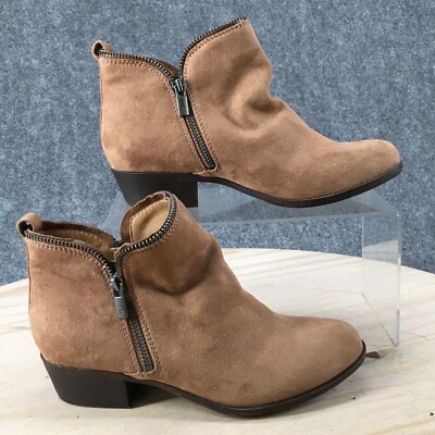 Lucky Brand Boots Youth 3 M Bartalino Ankle Booties Heels Zipper Beige Fabric