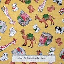 Nursery Baby Fabric - New Paper Dolls Animals Toss Mustard - Newcastle YARD