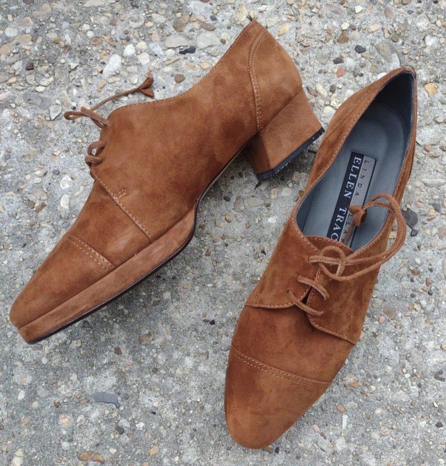 De colección Ellen Tracy Linda Allard Italia Marrón Gamuza Derby Oxford Tacones 10M Nuevos sin Etiquetas Foto 2 de 4