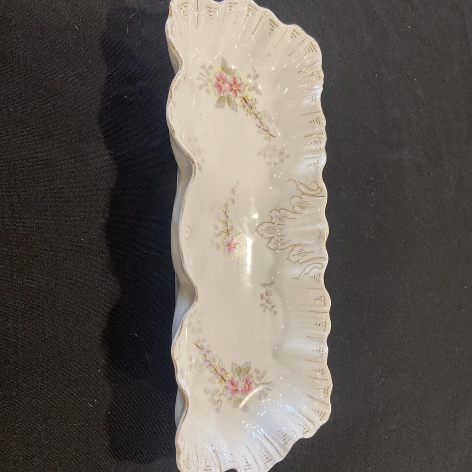 TRAY/DISH DECORATIVE Vintage Porcelain w/Pink Flowers & Gold Trim - Image 2 of 4