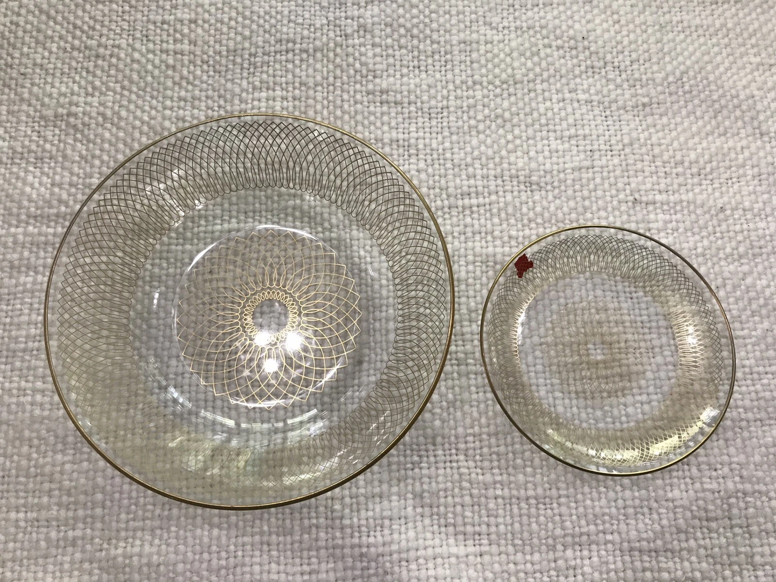 mid century modern white atomic design Corona glass Denmark 2 Dish Set