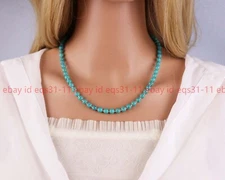 4mm Round Blue Kingman Arizona Turquoise Beaded Gemstone Choker Necklace Jewelry