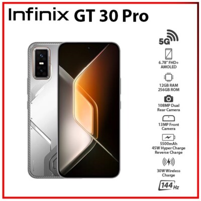NEW Infinix GT 30 Pro 12GB+256GB WHITE Dual SIM Unlocked Android Mobile Phone 