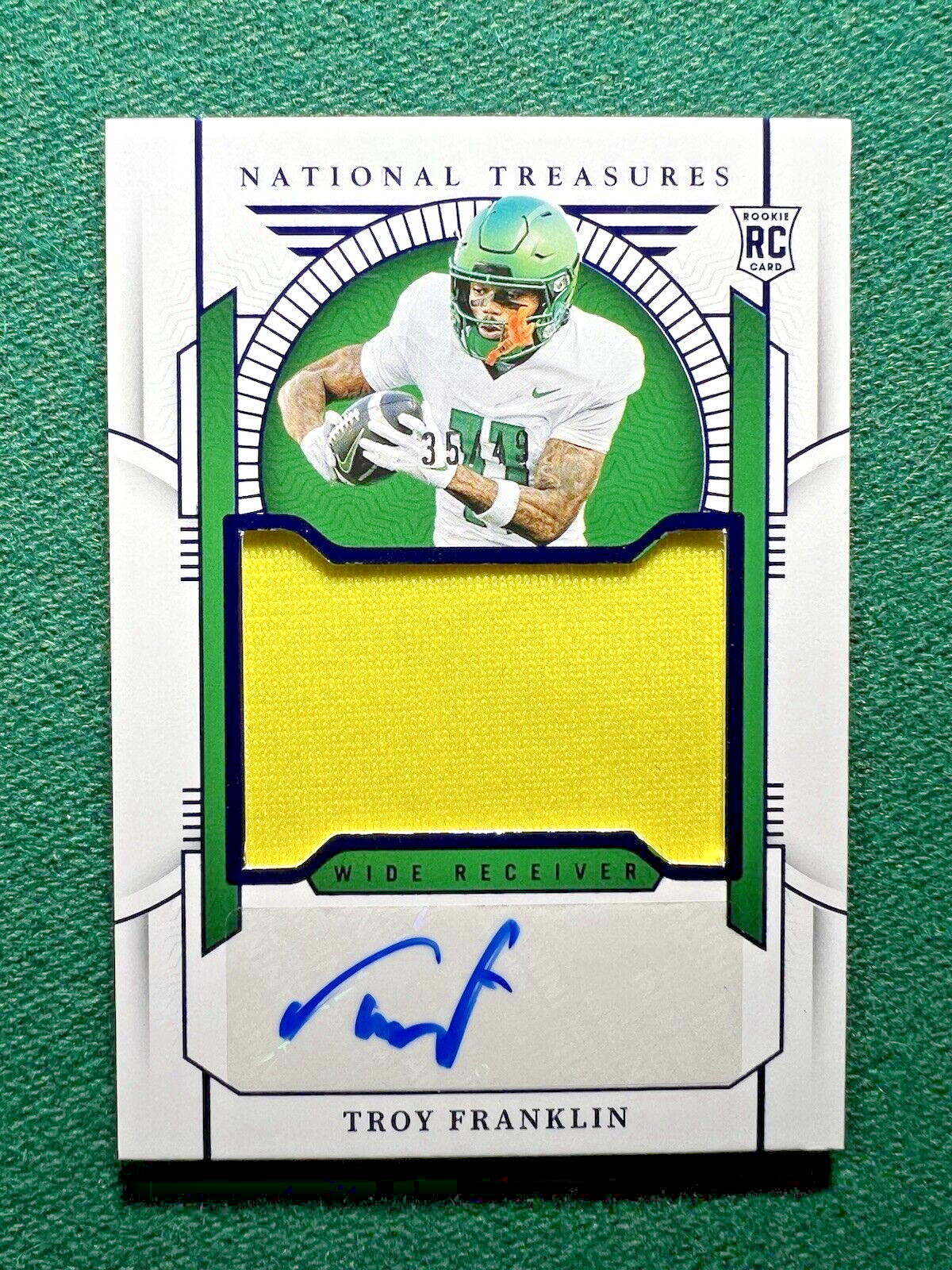 2024 Panini National Treasures Troy Franklin #89 Blue /49 AU MEM RC College Materials Signatures