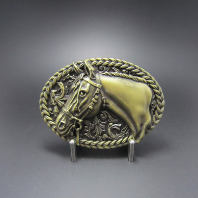 Bronze Plated Horse Head Rodeo Cowboy Western Metal Belt Buckle