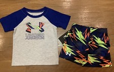 NEW WITH TAGS UNDER ARMOUR TWO PIECE SHORT SET SIZE 18 MONTHS BOYS BLUE GRAY