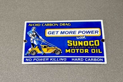 VINTAGE 12  SUNOCO SALES SERVICE PORCELAIN SIGN CAR GAS OIL TRUCK
