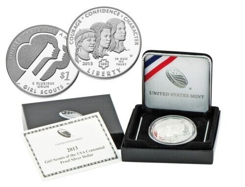 2013-W GIRL SCOUTS OF AMERICA CENTENNIAL PROOF SILVER DOLLAR - BOX AND COA INCL. - Picture 1 of 3