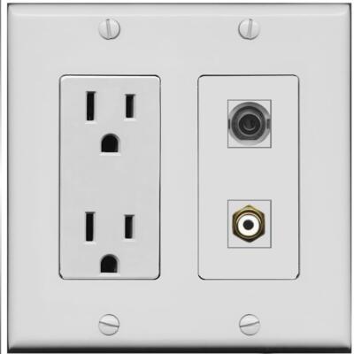 RiteAV 15 Amp Power Outlet and 3.5mm RCA-WHITE Wall Plate [Gray]