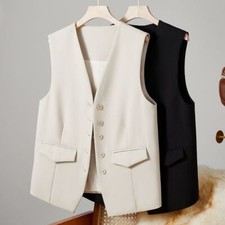 Women Waistcoat Vest Slim Button Down Sleeveless Formal Business Uniform