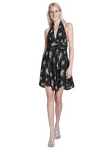 Womens Size S Black Floral Halter Mini Dress With Open Back Lined Sexy Party