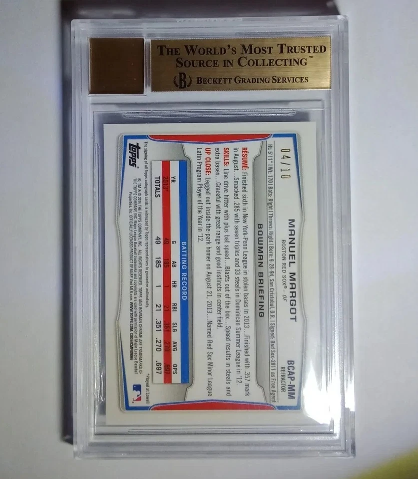 2014 Bowman Chrome No/10 из углеродного волокна дебютант Мануэль Марго переливающаяся карточка с автографом BGS 9.5 - Изображение 2 из 4