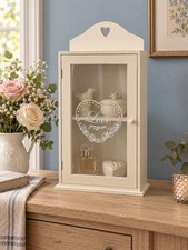 Shabby Chic Display Cabinet Glass Door Love Heart Cottage Style Storage