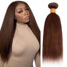 Color 4 Bundles Dark Brown Kinky Straight Bundle 16 Inch Peruvian Virgin Hair...