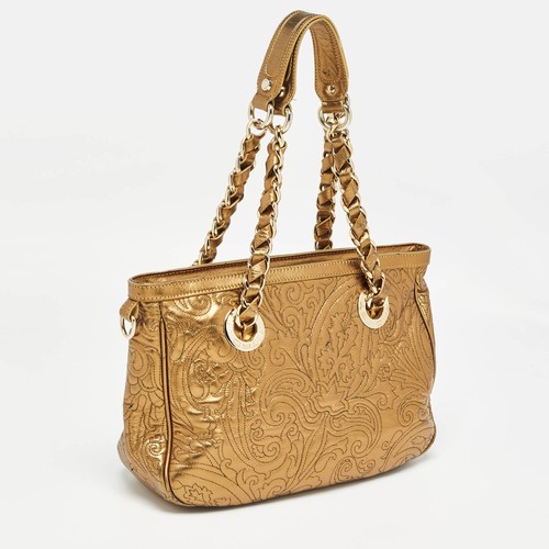 Etro Gold Paisley Embossed Leather Chain Tote - Picture 3 of 10