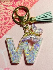 Handmade Resin Initial Keychain Letter W Butterfly Personalized Gift