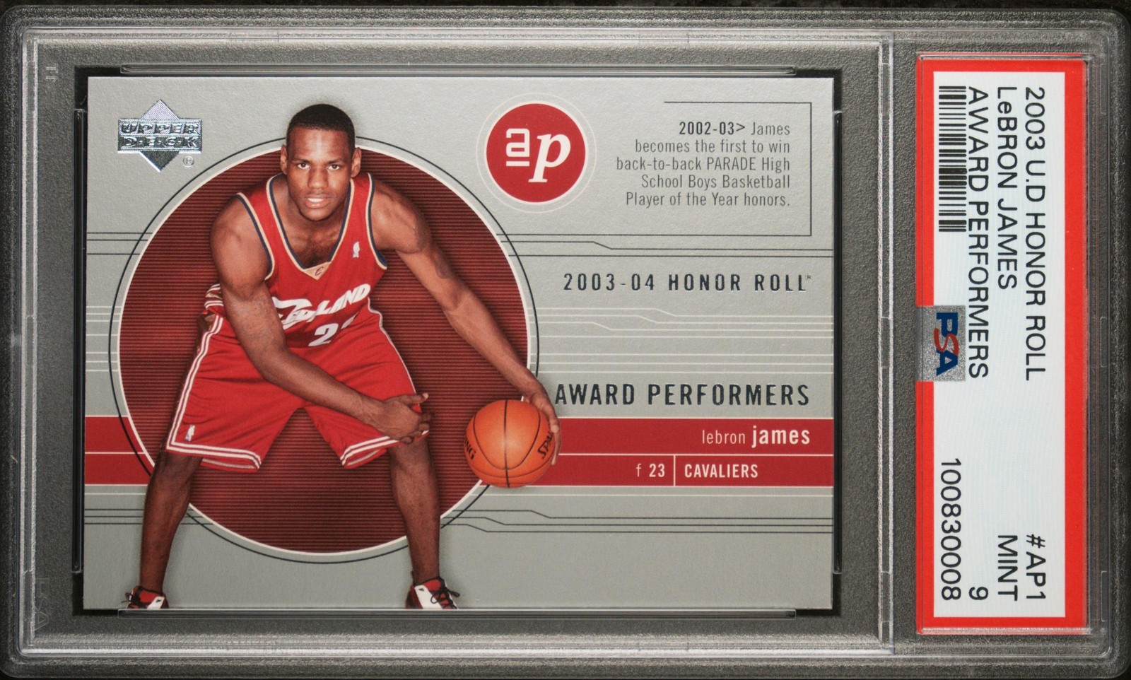 2003 Upper Deck Honor Roll Award Performers #AP1 Lebron James Rookie PSA 9