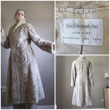VTG Luxury Flare Real Mink Fur Long Coat Off White Silver Gray Mob Wife - XS/S