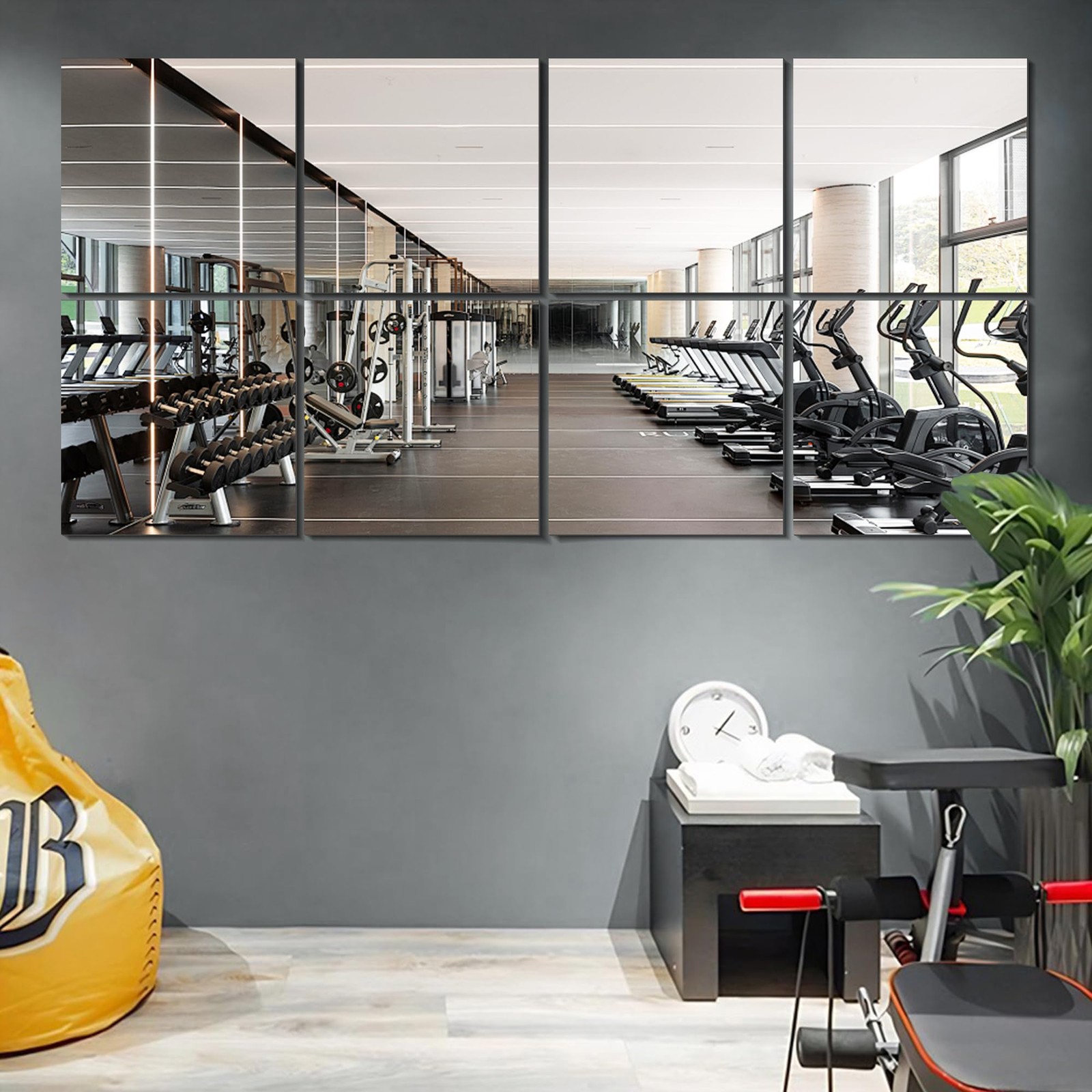 Home Gym Mirror Tiles 11'' x 11'' x 8PCS Full Body Mirror Full Length & Wall ...