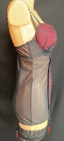 Ann Summers Underwired Suspender Cami Black Ultra Sheer Mesh & Lace, UK 34C