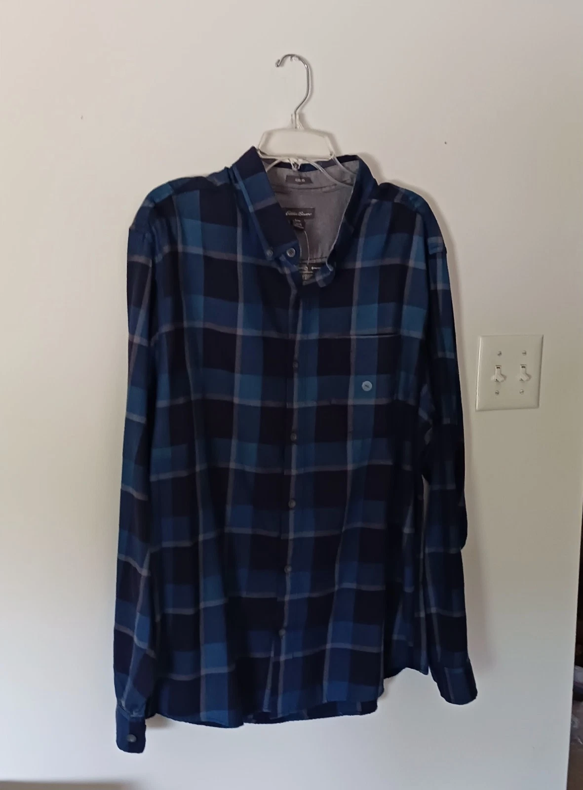 Eddie Bauer Men's Blue Plaid Flannel Long Sleeve Shirt Size XL 100% cotton NEW