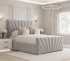 Luxury Sunrise Designer Upholstered Bed Frame – Modern Panel Headboard, Plush Ve