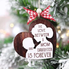 Christmas Ornament Mom and Daughter – Wooden Heart Hanging Tree Decoration, 