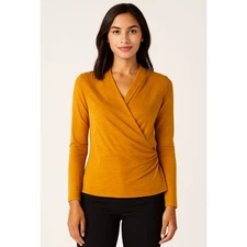 Liverpool Los Angeles Slub Jersey Faux Wrap Top M Rich Gold Modal Cotton NWT