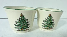 2 Spode Christmas Tree Votive Tealight Candle Holder  Cup Made in England