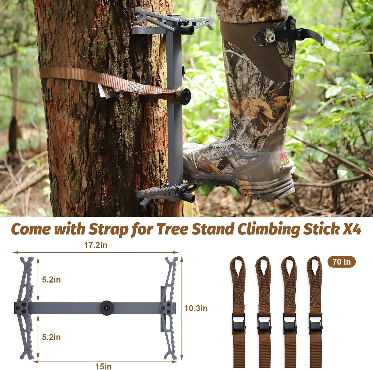 Climbing Sticks 4 Pack, Non-Slip Foldable Steps Tree Climbing Sticks for Hunting